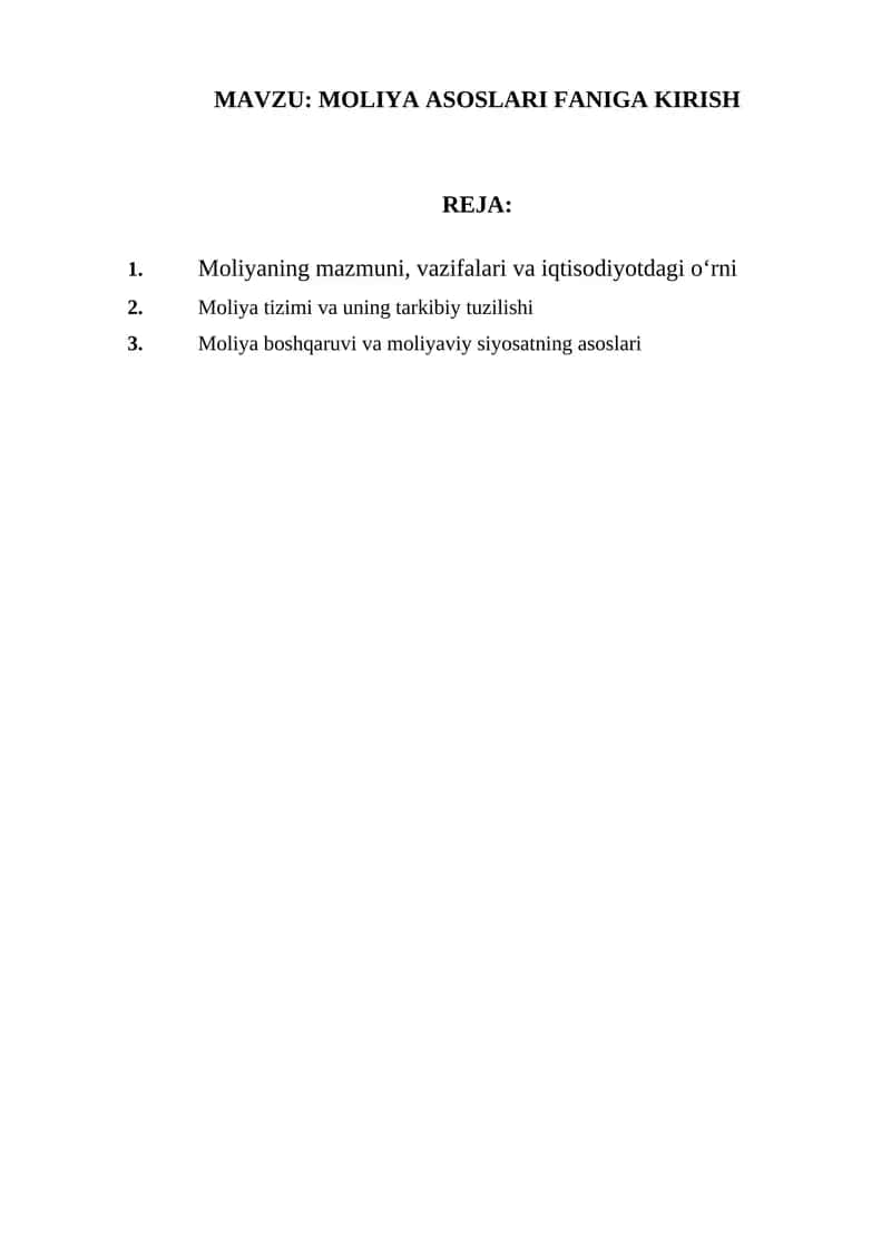 MOLIYA ASOSLARI FANIGA 1