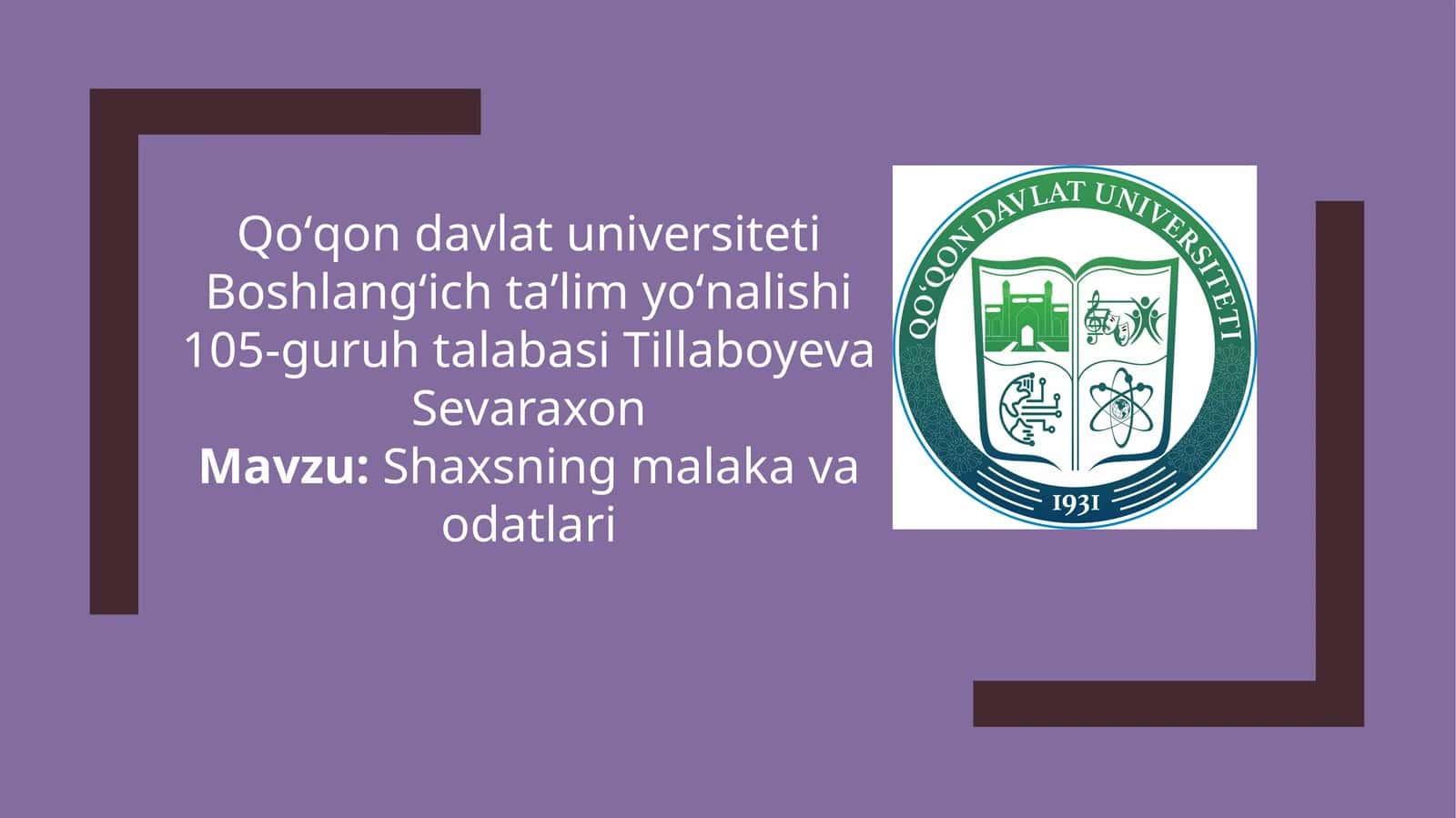 Shaxsning malaka va odatlari 1