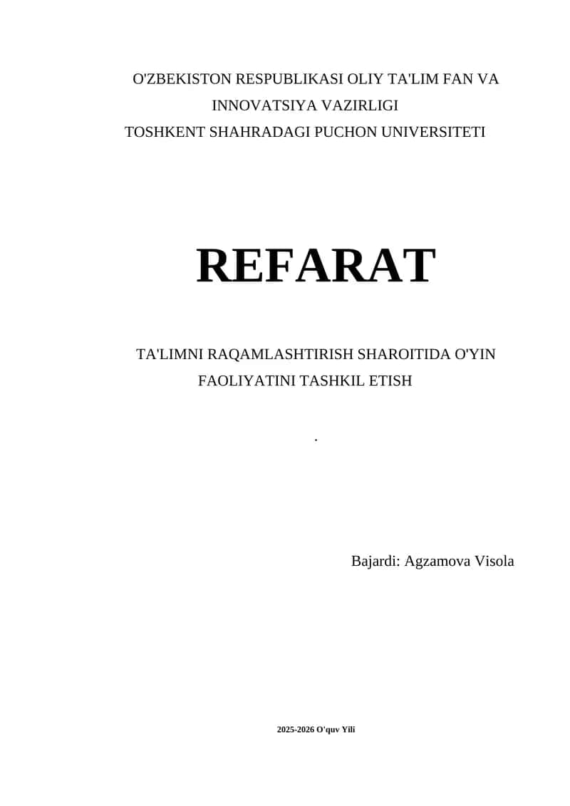 Raqamli texnologiyalar va interaktiv o'yinlar amaliyoti 1