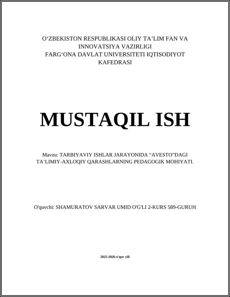 "AVESTO"DAGI TA’LIMIY-AXLOQIY QARASHLARNING PEDAGOGIK MOHIYATI" 1