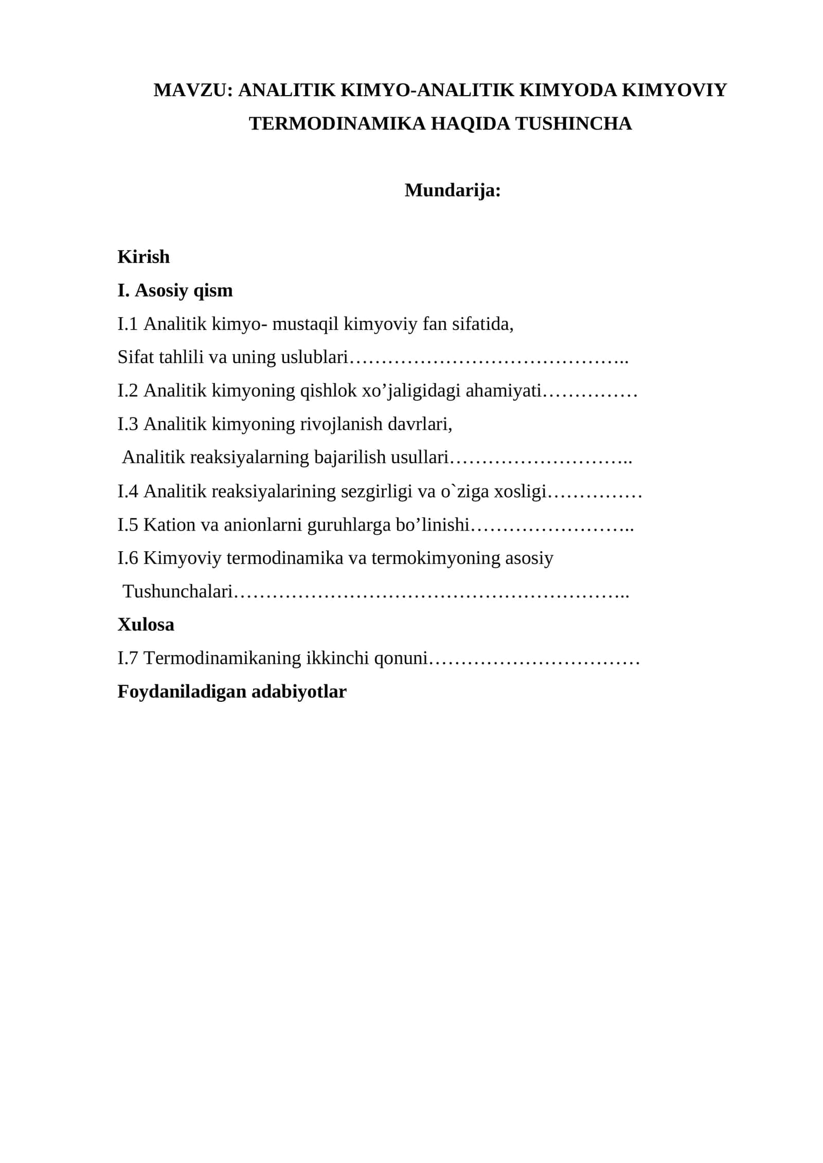 ANALITIK KIMYO-ANALITIK KIMYODA KIMYOVIY TERMODINAMIKA HAQIDA TUSHINCHA 1
