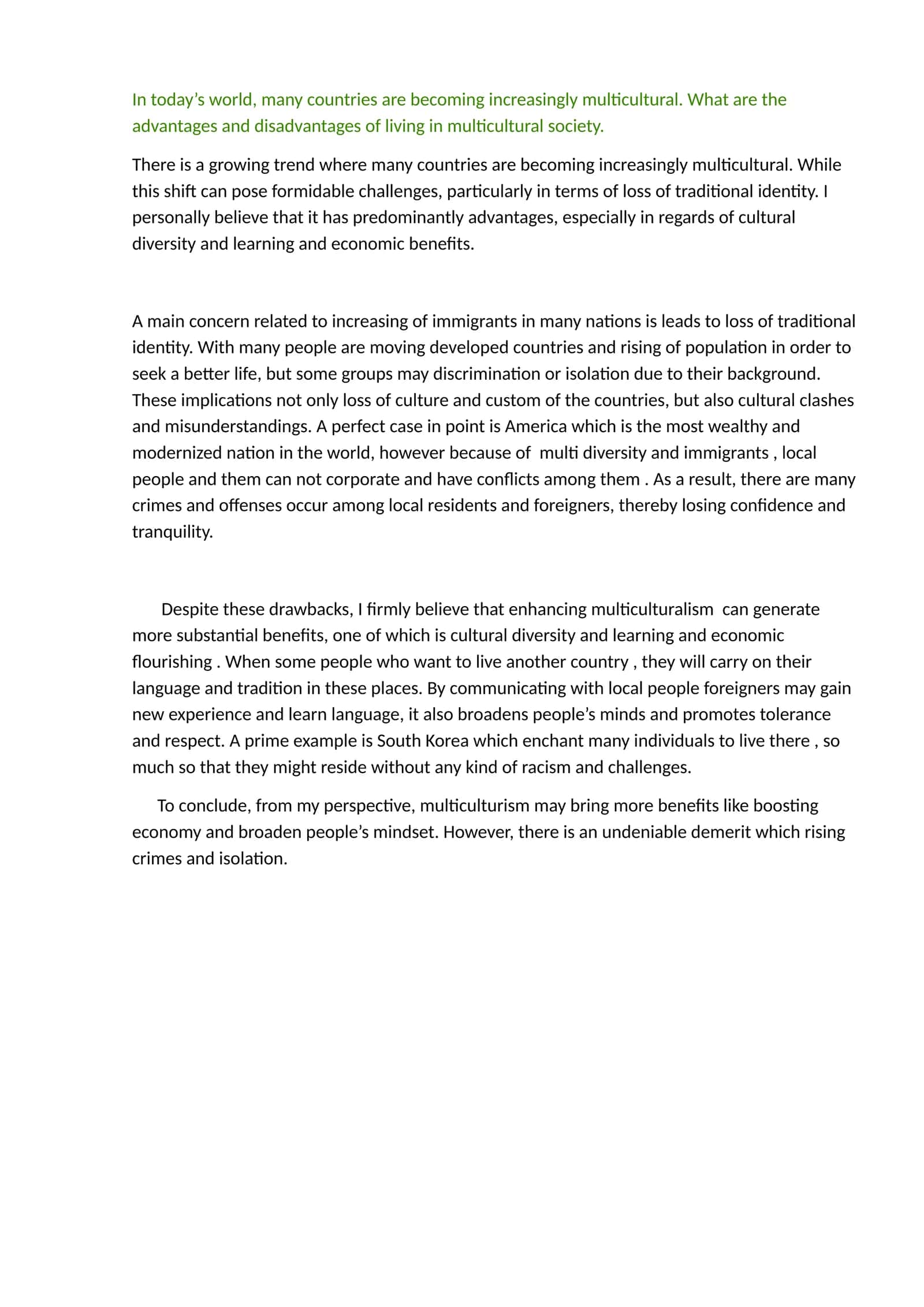 Advantages and Disadvantages of Living in a Multicultural Society 1