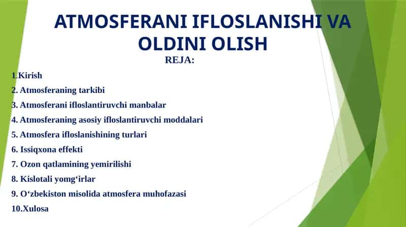 ATMOSFERANI IFLOSLANISHI VA OLDINI OLISH 1