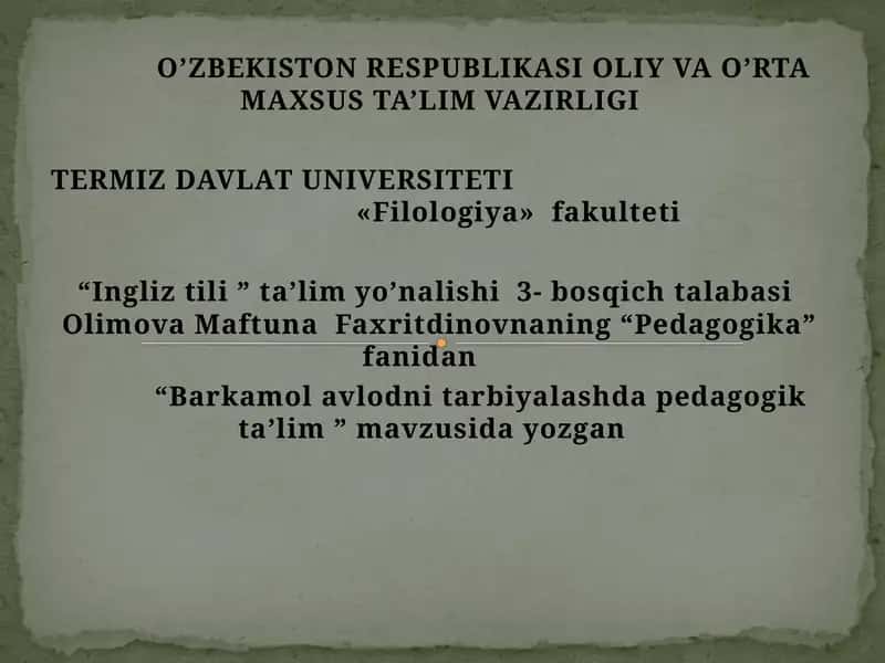 Barkamol avlodni tarbiyalashda pedagogik tarbiya 1