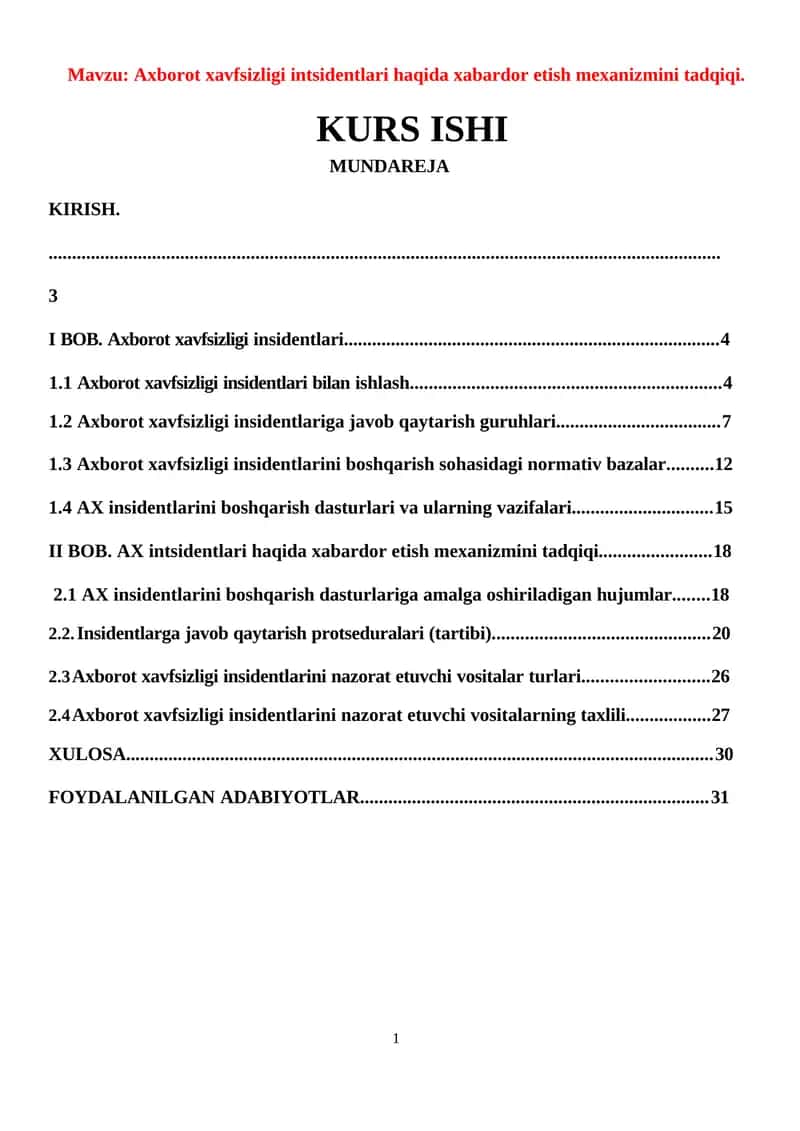 Axborot xavfsizligi intsidentlari haqida xabardor etish mexanizmini tadqiqi 1