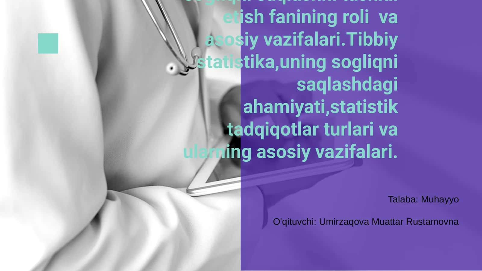 Aholi salomatligi va so‘liqni saqlashni tashkil etish fanining roli va asosiy vazifalari 1