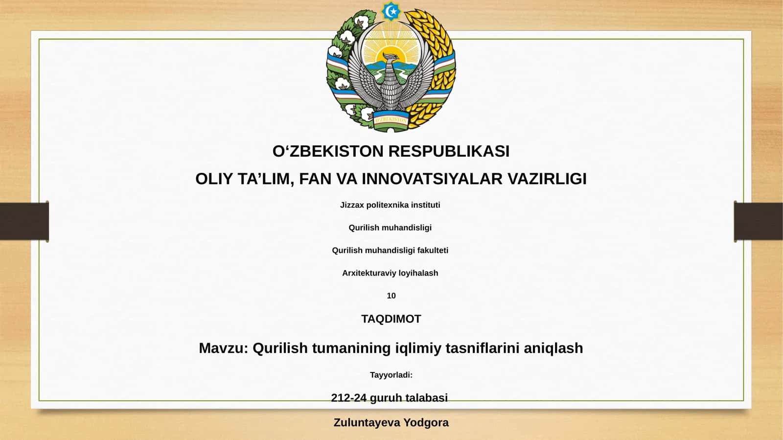 Qurilish tumanining iqlimiy tasniflarini aniqlash 1