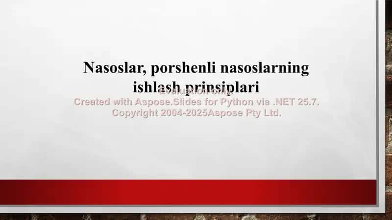 Nasoslar, porshenli nasoslarning ishlash prinsiplari 1