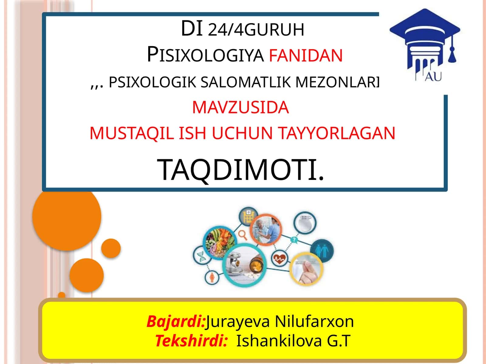 Pisixologiya fanidan, psixologik salomatlik mezonlari 1
