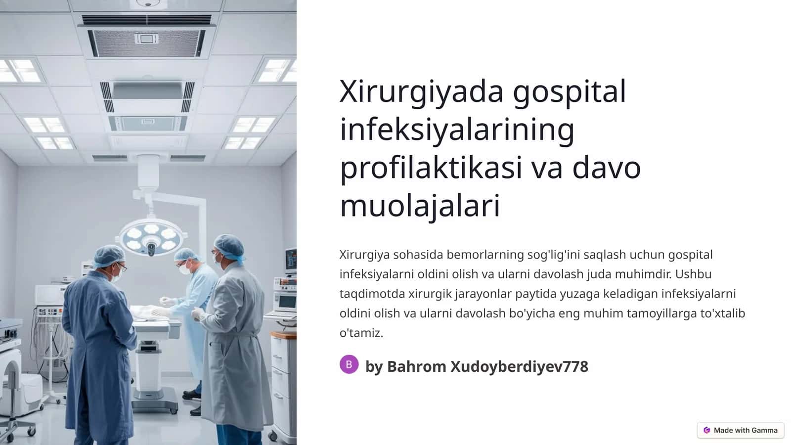 Xirurgiyada gospital infeksiyalarining profilaktikasi va davo muolajalari 1