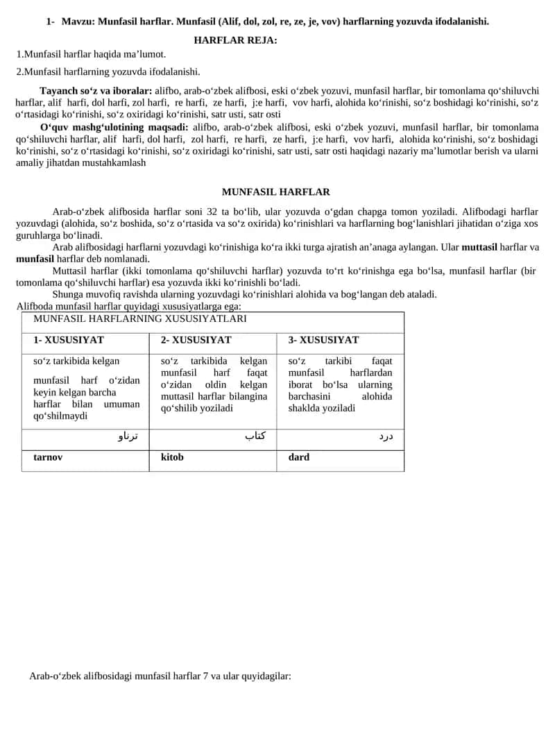 Munfasil harflar 1