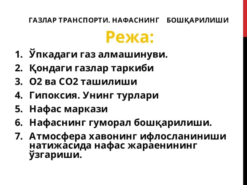 ГАЗЛАР ТРАНСПОРТИ. НАФАСНИНГБОШҚАРИЛИШИ 1