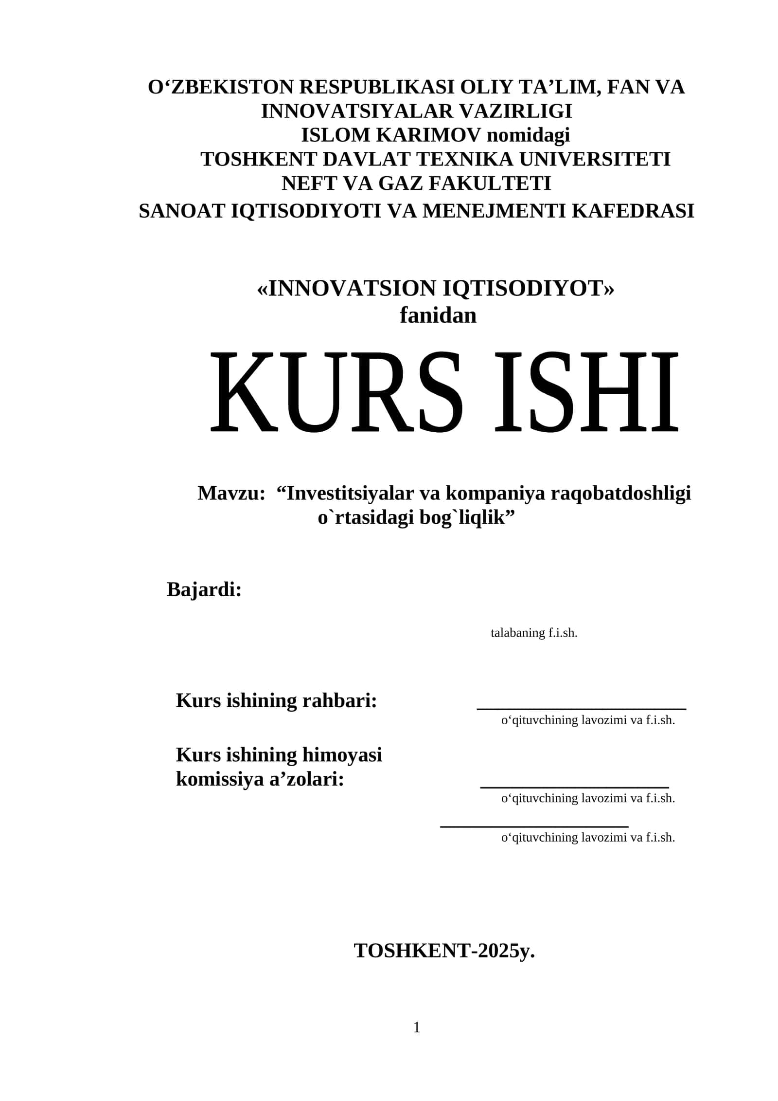 Investitsiyalar va kompaniya raqobatdoshligi o`rtasidagi bog`liqlik 1