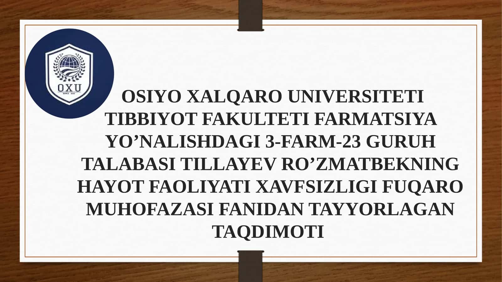 Farmasevtika sohasida mehnat faoliyati xavfsizligiga ta'sir etuvchi kimyoviy xavflar 1