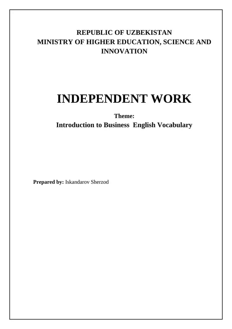 Introduction to Business English Vocabulary 1