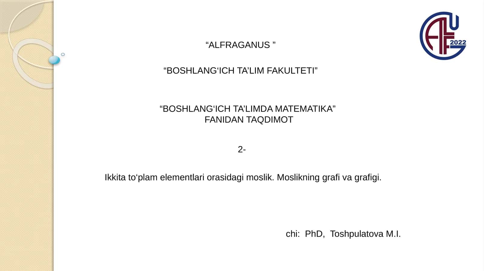 BOSHLANG‘ICH TA’LIMDA MATEMATIKA 1