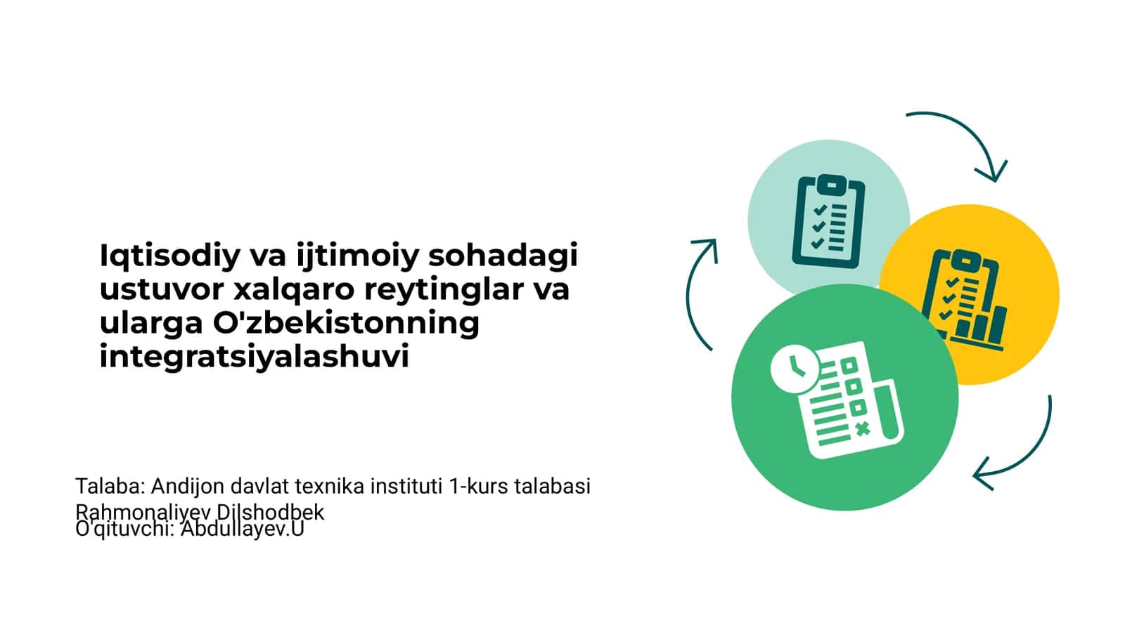 Iqtisodiy va ijtimoiy sohadagi ustuvor xalqaro reytinglar va ularga O'zbekistonning integratsiyalashuvi 1