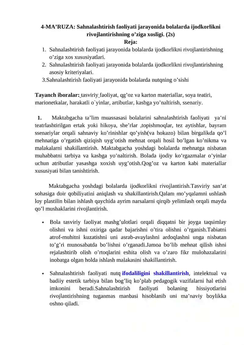 Bola tasviriy faoliyat mashg’ul