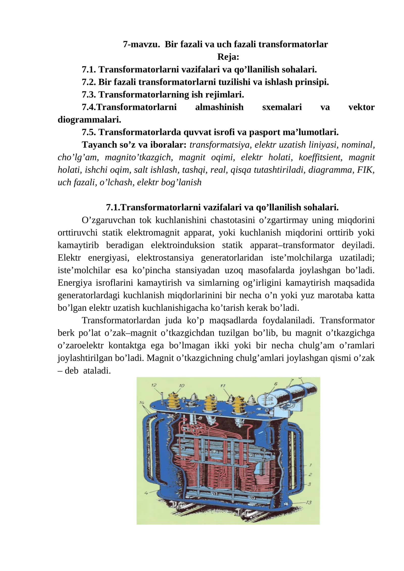 Bir fazali va uch fazali transformatorlar 1