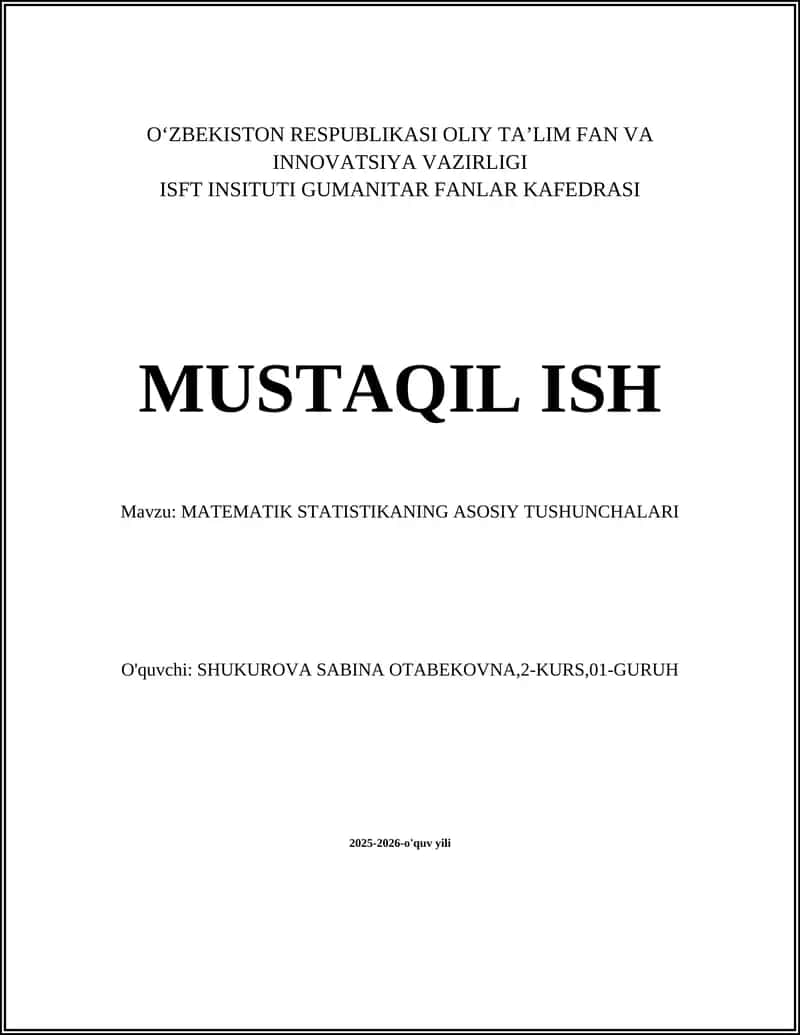 MATEMATIK STATISTIKANING ASOSIY TUSHUNCHALARI 1