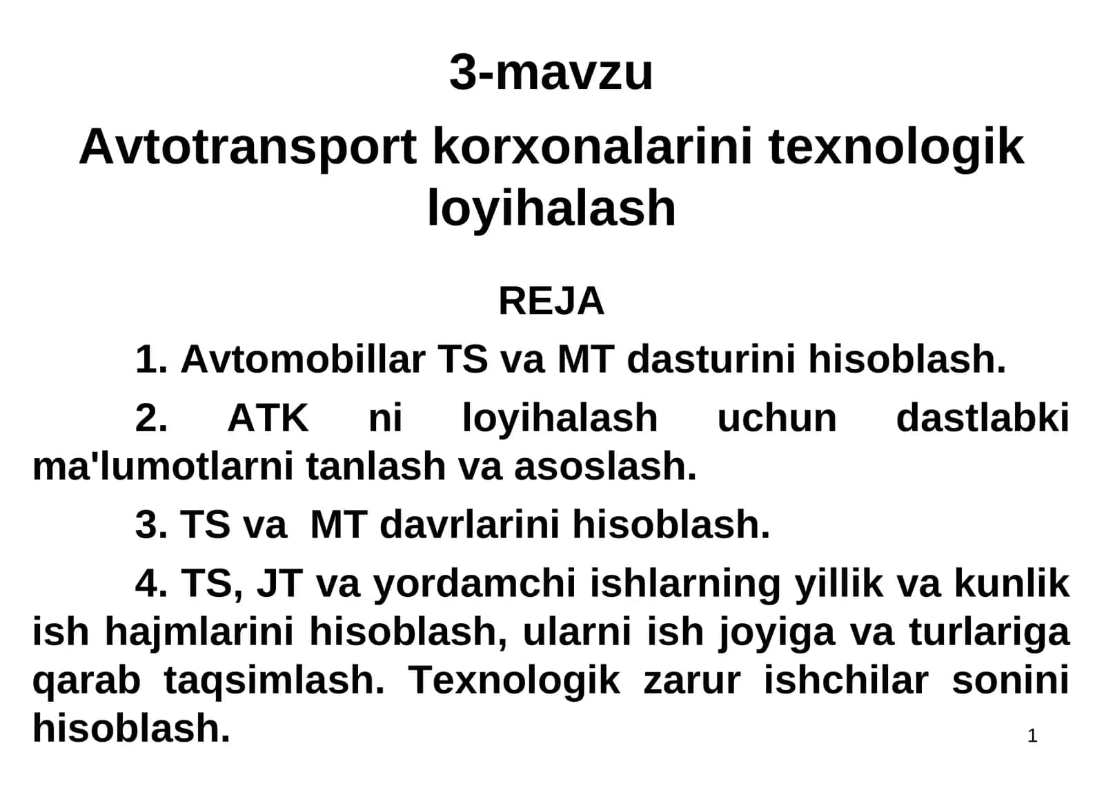Avtotransport korxonalarini texnologik loyihalash 1