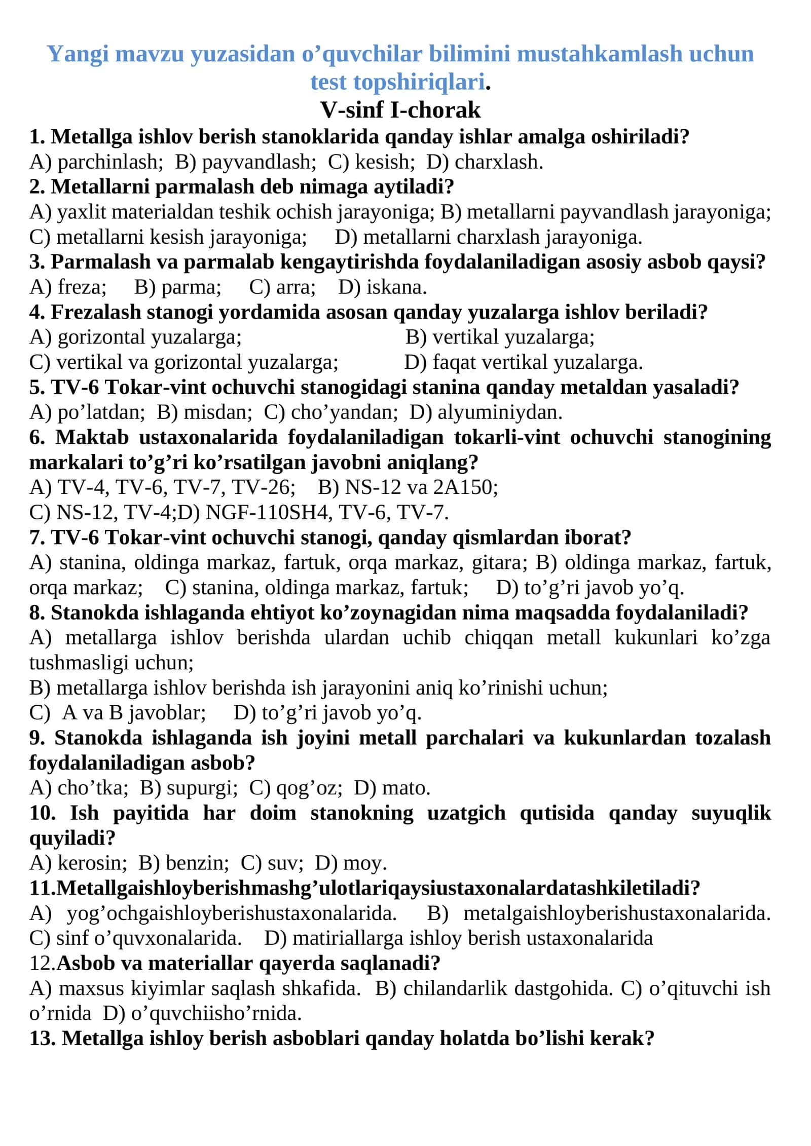 O'quvchilar bilimini mustahkamlash 1