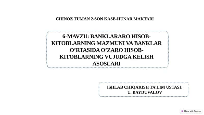 Banklararo hisob-kitoblarning mazmuni va banklar o’rtasida o’zaro hisob-kitoblarning vujudga kelish asoslari. 1