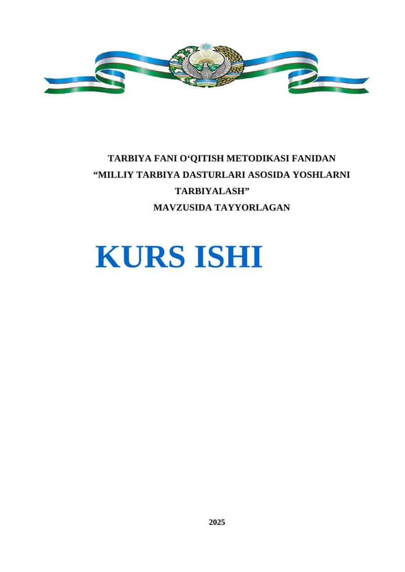MILLIY TARBIYA DASTURLARI ASOSIDA YOSHLARNI TARBIYALASH 1