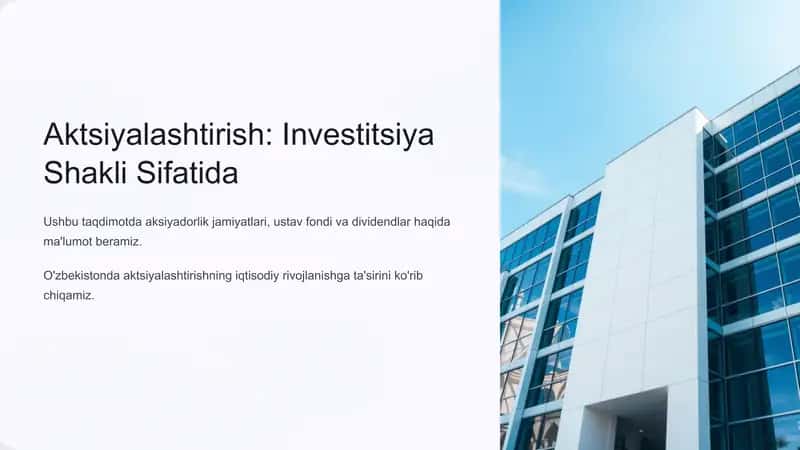 Aktsiyalashtirish Investitsiya Shakli Sifatida 1
