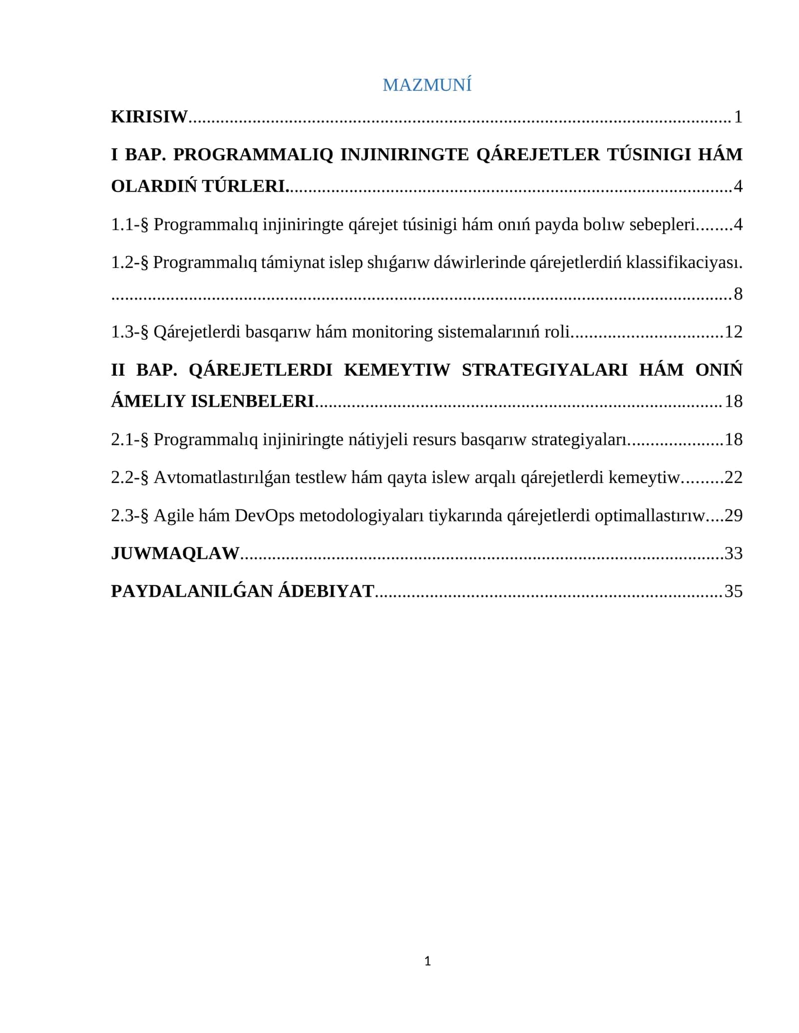 PROGRAMMALIQ INJINIRINGTE QÁREJETLER TÚSINIGI HÁM OLARDIŃ TÚRLERI 1