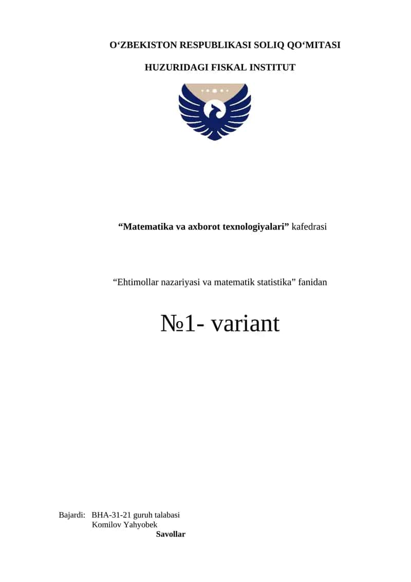 Matematika va axborot texnologiyalari variant 1