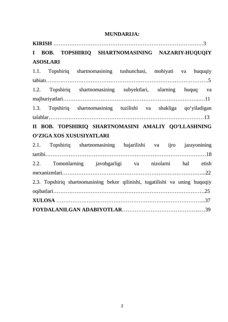 TOPSHIRIQ SHARTNOMASINI FUQAROLIK-HUQUQIY TARTIBGA SOLISHNING O ZIGA XOS XUSUSIYATLARI 1