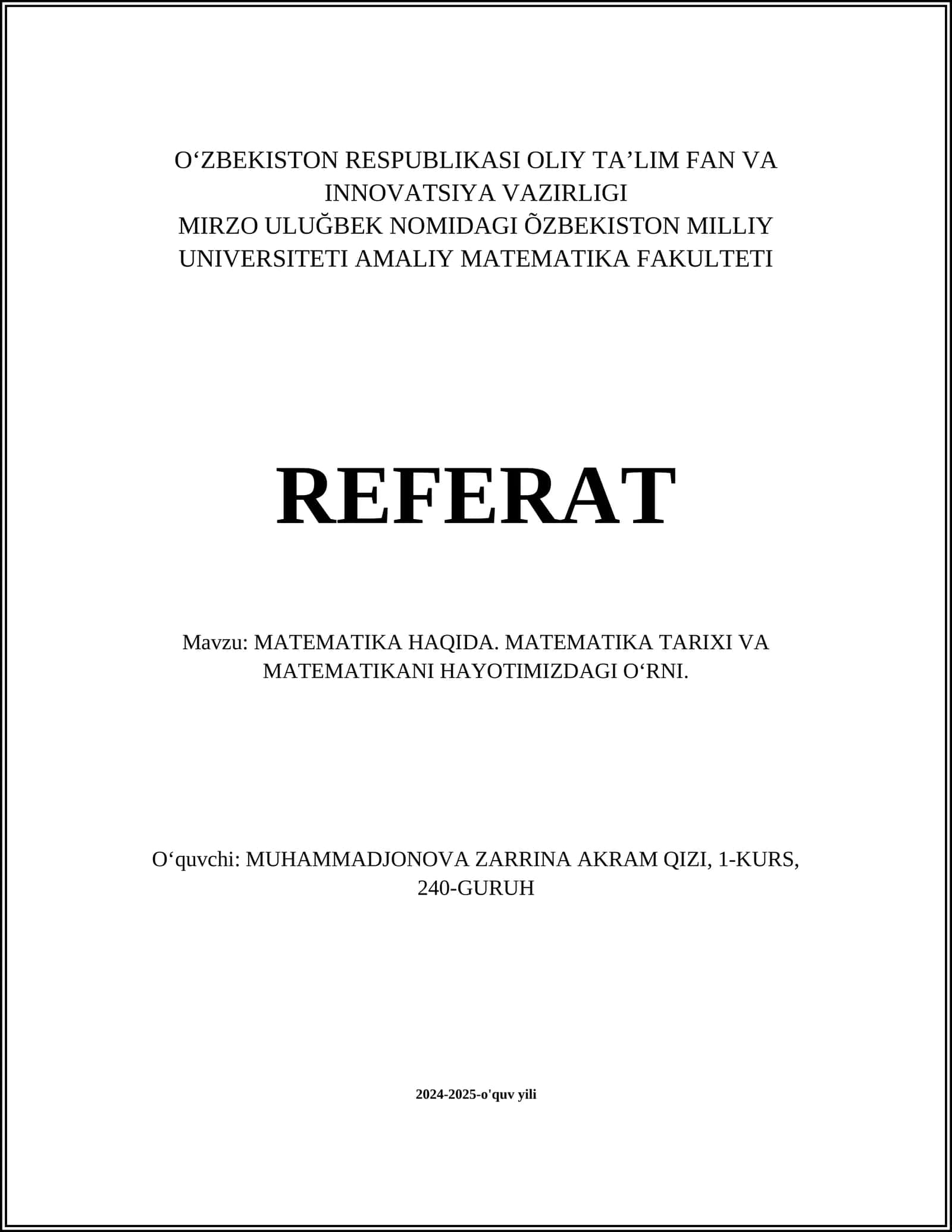 REFERAT MATEMATIKA HAQIDA 1