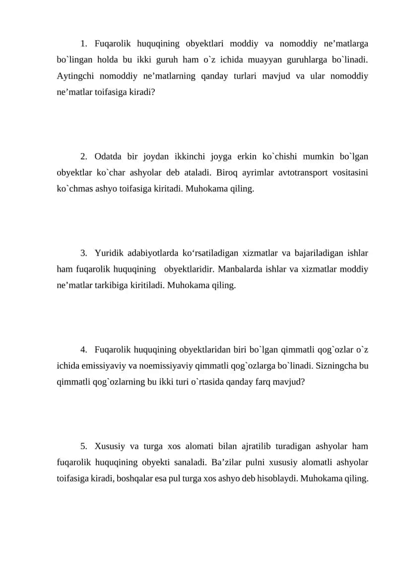 Fuqarolik huquqining obyektlari 1