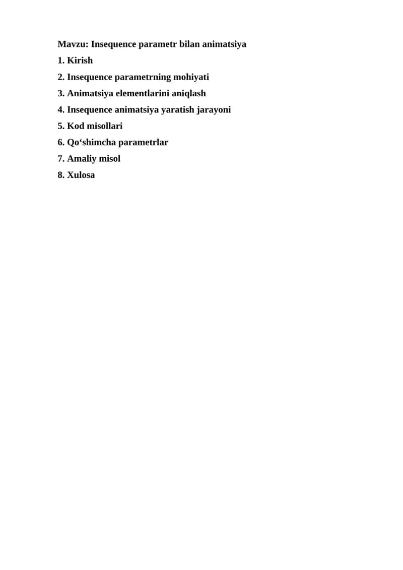 Insequence parametr bilan animatsiya 1