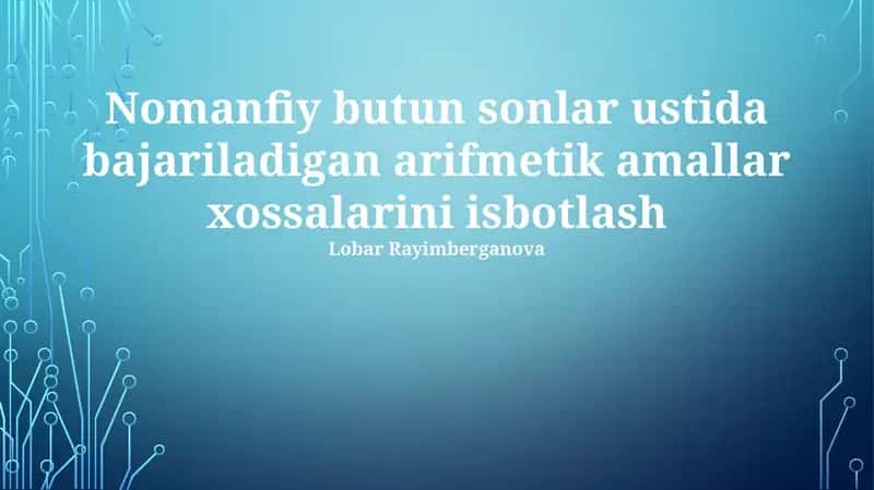 Arifmetik amallar va butun sonlar 1