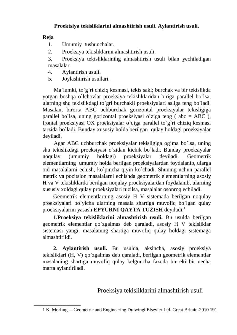 Proektsiya tekisliklarini almashtirish usuli 1