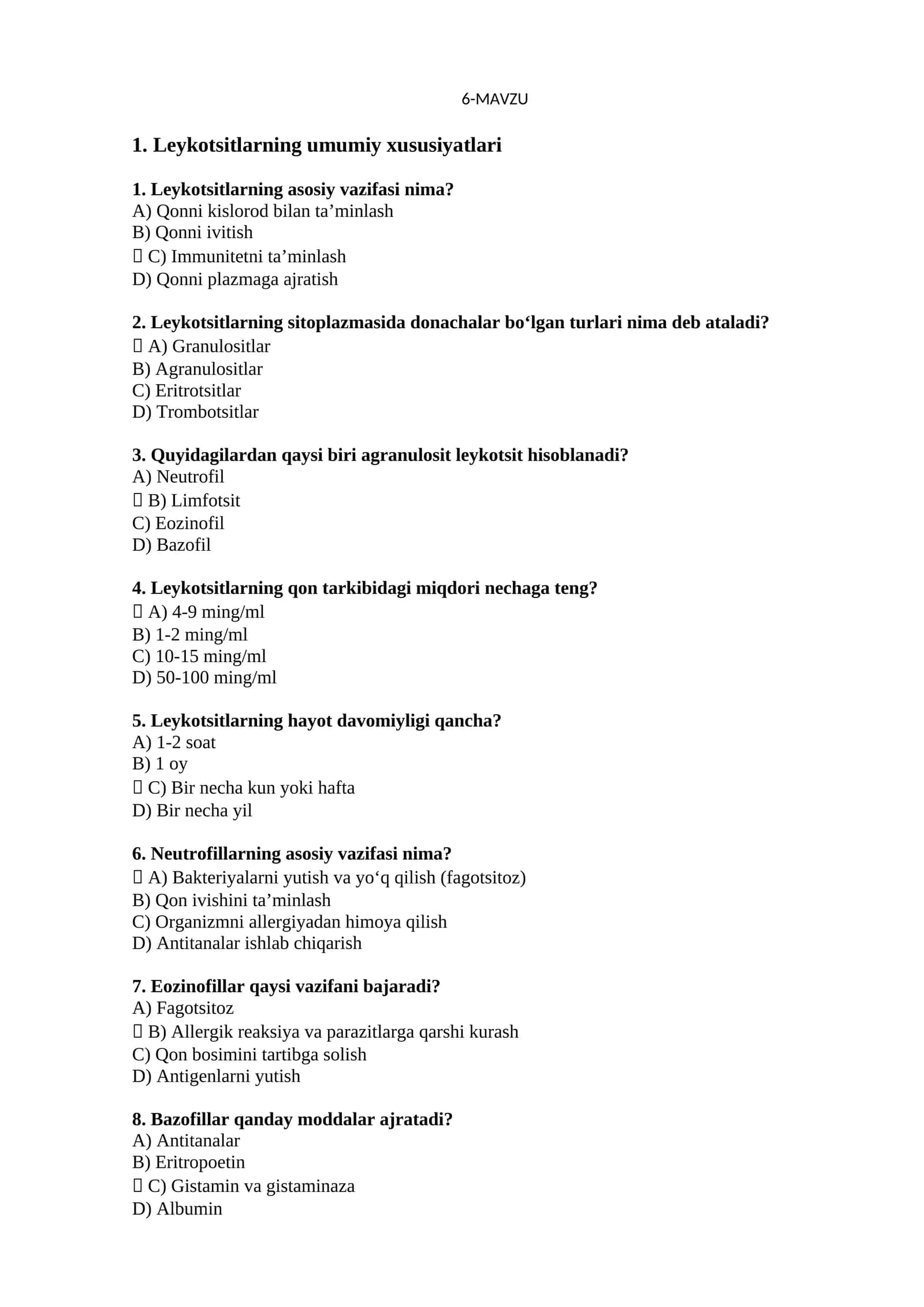 Leykotsitlarning umumiy xususiyatlari 1