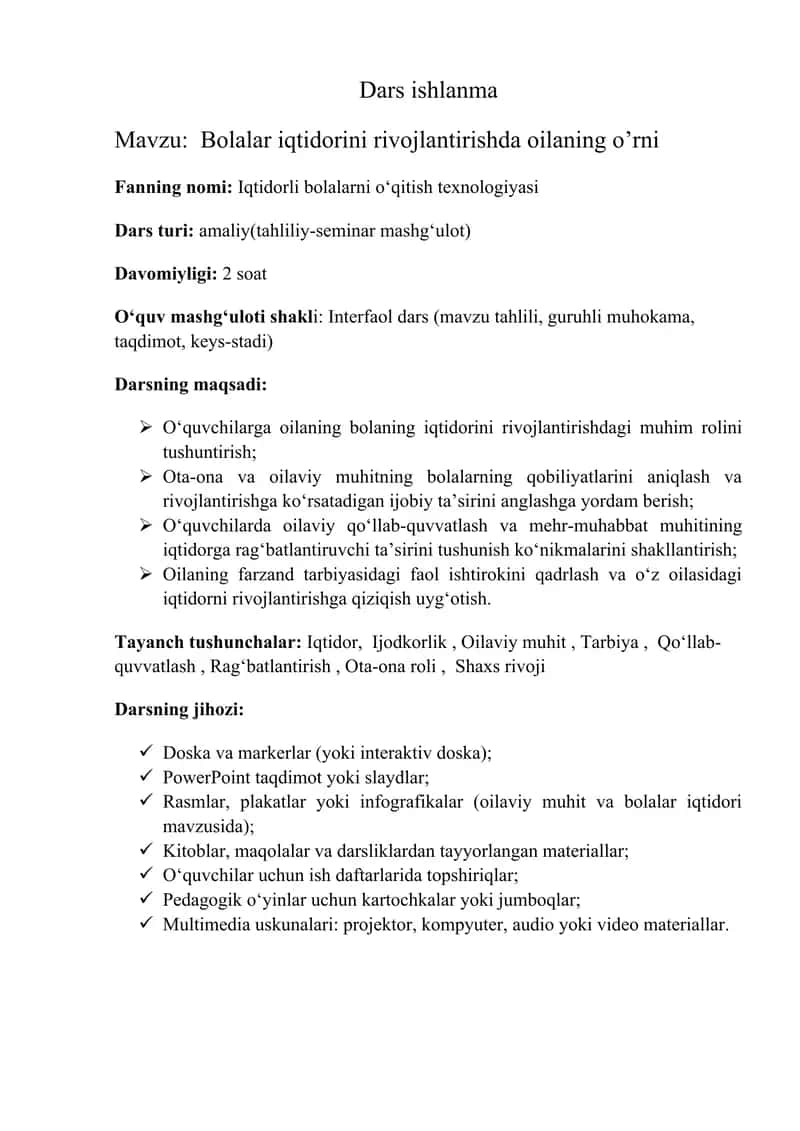Bolalar iqtidorini rivojlantirishda oilaning o’rni 1
