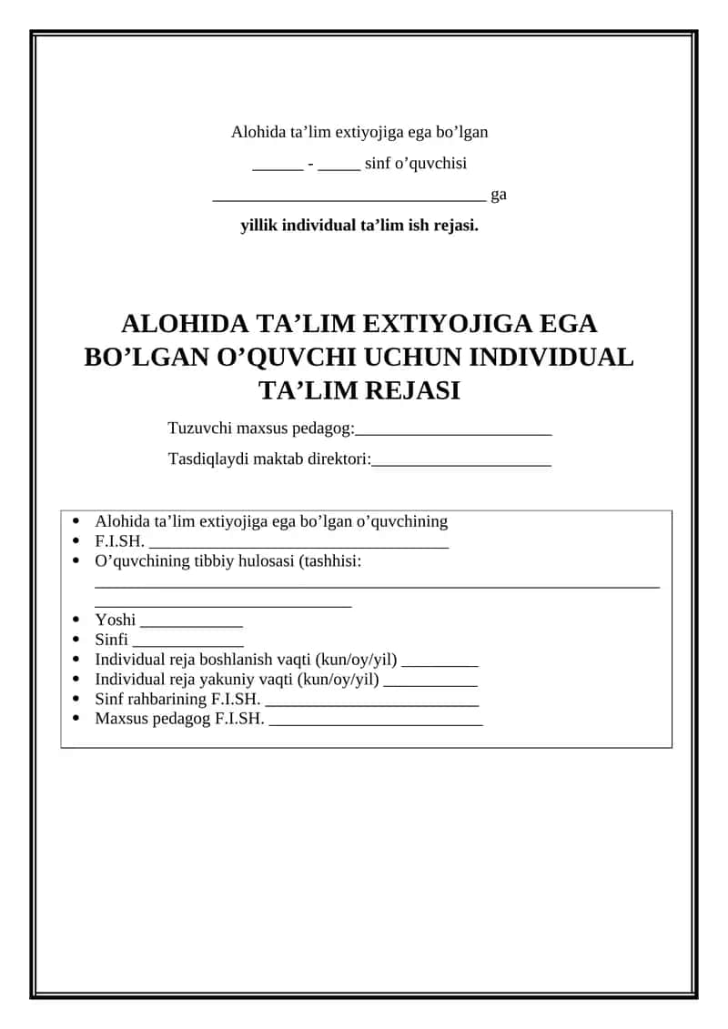 Alohida ta’lim extiyojiga ega bo’lgan o’quvchisi 1