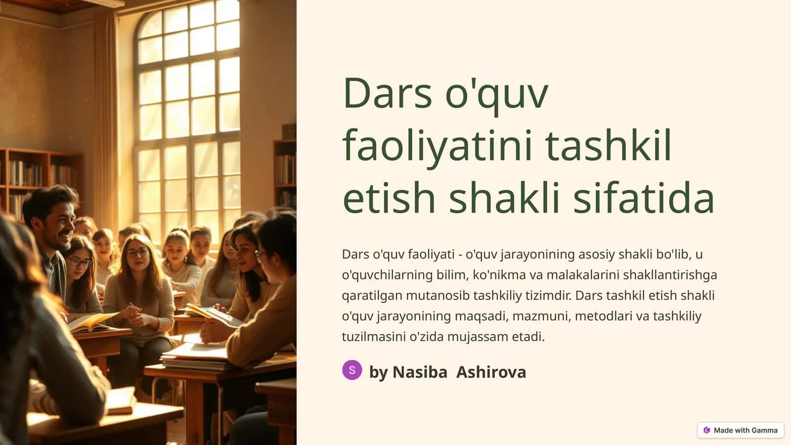 Dars o'quv faoliyatini tashkil etish shakli sifatida 1