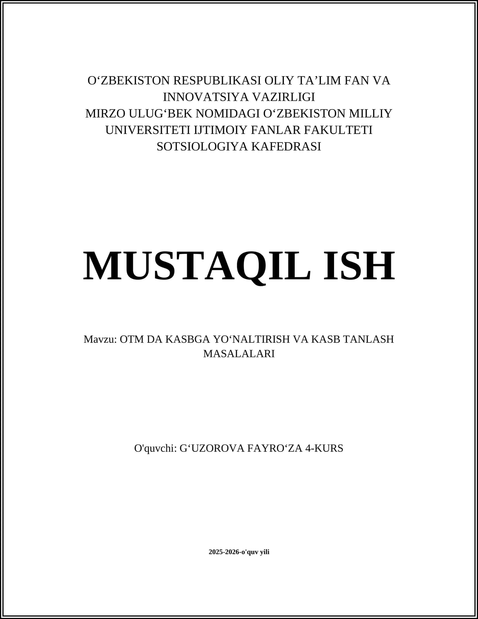 OTM DA KASBGA YO‘NALTIRISH VA KASB TANLASH MASALALARI 1