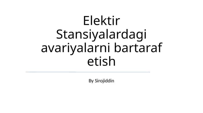 Elektir Stansiyalardagi avariyalarni bartaraf etish 1