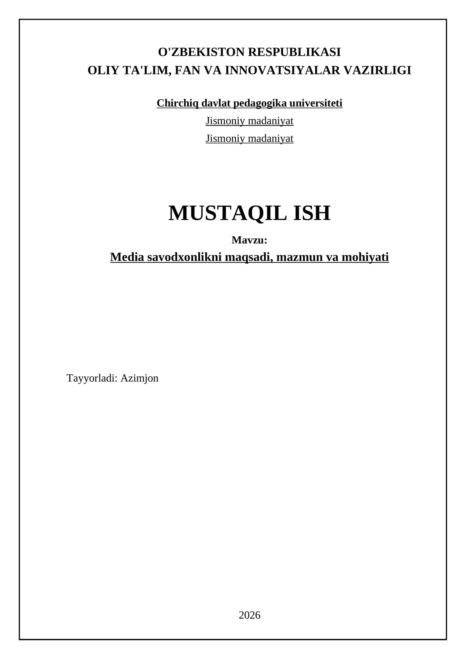 Media savodxonlikni maqsadi, mazmun va mohiyati 1