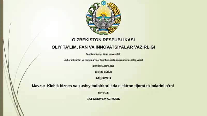 Kichik biznes va xusisy tadbirkorlikda elektron tijorat tizimlarini o’rni 1
