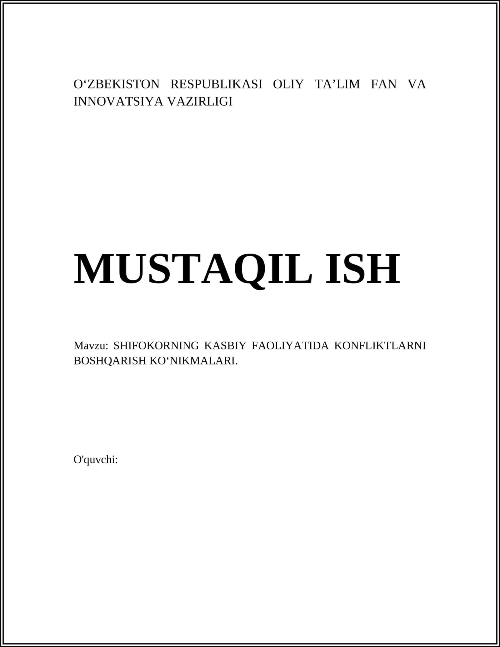 SHIFOKORNING KASBIY FAOLIYATIDA KONFLIKTLARNI BOSHQARISH KOʻNIKMALARI 1