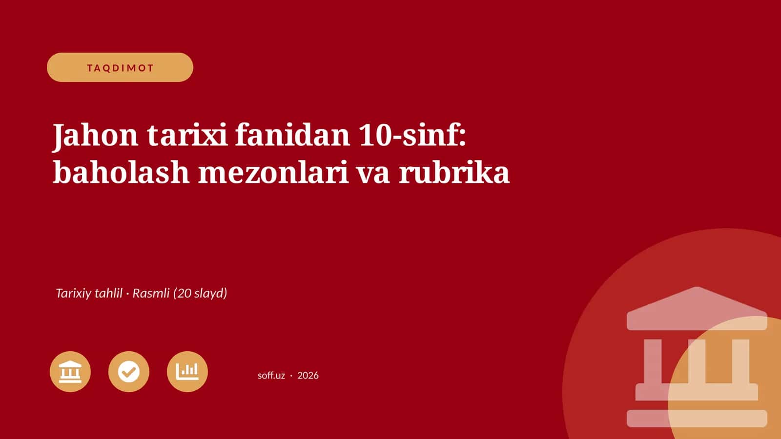 Jahon tarixi fanidan 10-sinf: baholash mezonlari va rubrika 1