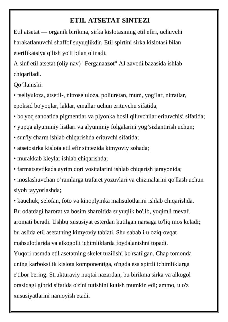 Etil Atsetat Sintezi 1