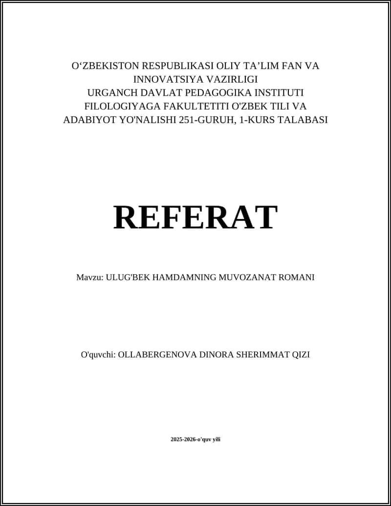ULUG'BEK HAMDAMNING MUVOZANAT ROMANI 1