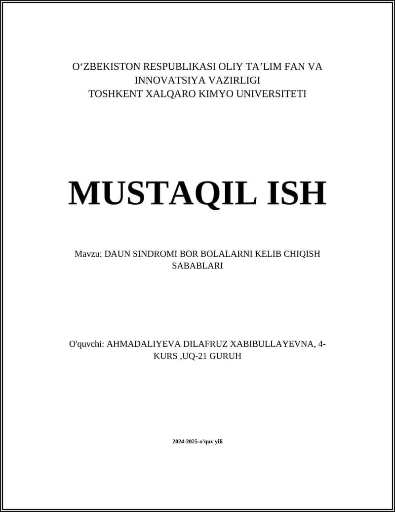 DAUN SINDROMI BOR BOLALARNI KELIB CHIQISH SABABLARI 1